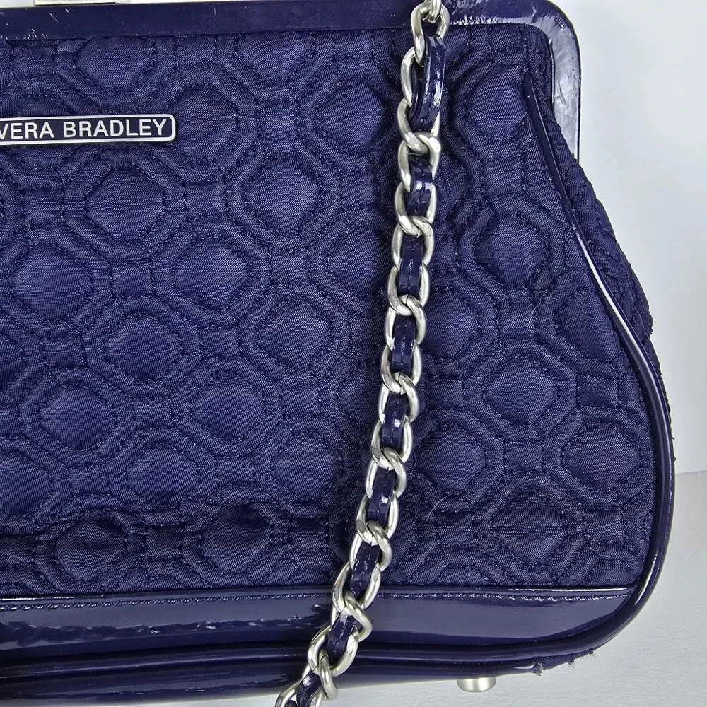 Vera Bradley Navy Blue Short Chain Handle Quilted Handbag - Picture 4 of 15